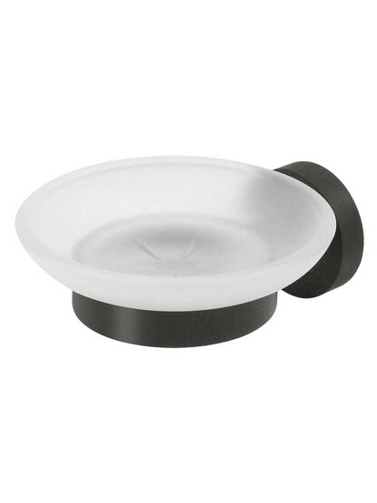 Sobe Soap Holder with Frosted-Glass Dish in Oil-Rubbed Bronze.